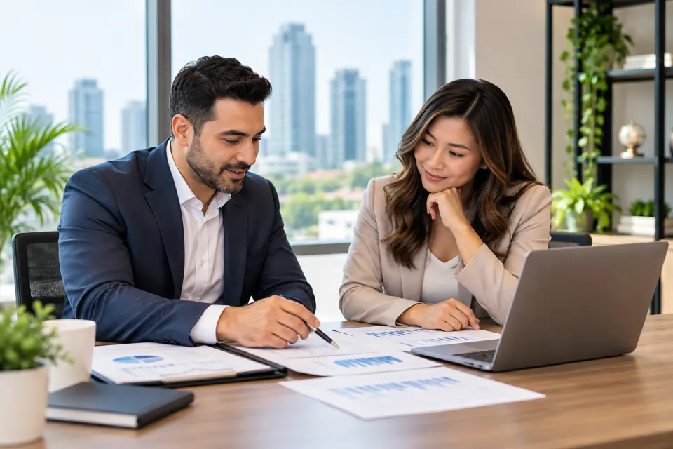 Business owner reviewing year-end financial information with an advisor.